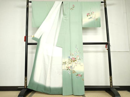 平和屋着物●訪問着　友禅　作家物　枝花文　暈し染め　正絹　逸品　AABL6428cs
