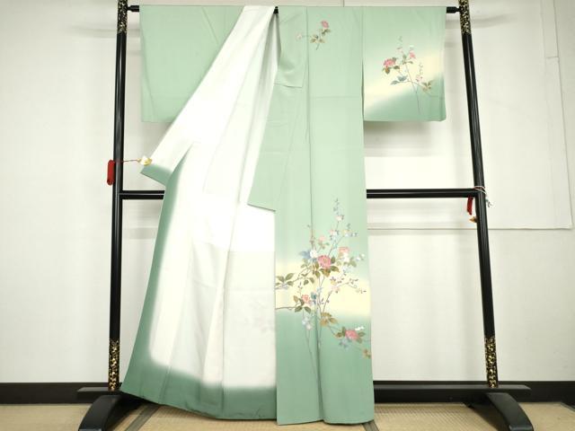 平和屋着物●訪問着　友禅　作家物　枝花文　暈し染め　正絹　逸品　AABL6428cs