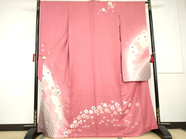 平和屋着物●豪華振袖　刺繍　舞桜文　暈し染め　金糸　金彩　正絹　逸品　AABL6429cs