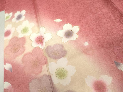 平和屋着物●豪華振袖　刺繍　舞桜文　暈し染め　金糸　金彩　正絹　逸品　AABL6429cs