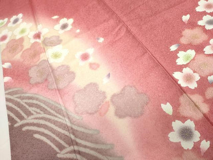 平和屋着物●豪華振袖　刺繍　舞桜文　暈し染め　金糸　金彩　正絹　逸品　AABL6429cs