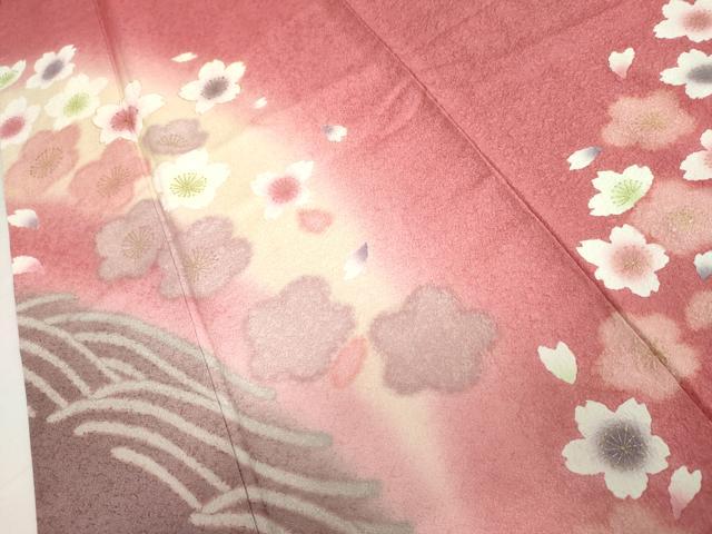 平和屋着物●豪華振袖　刺繍　舞桜文　暈し染め　金糸　金彩　正絹　逸品　AABL6429cs
