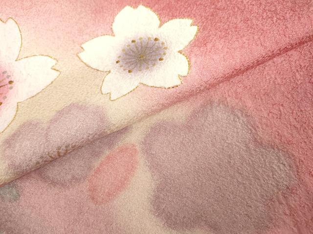 平和屋着物●豪華振袖　刺繍　舞桜文　暈し染め　金糸　金彩　正絹　逸品　AABL6429cs