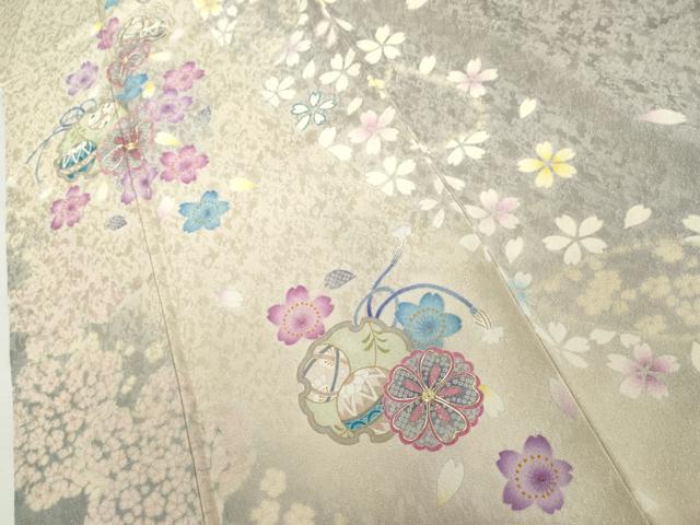 平和屋着物●豪華振袖　駒刺繍　雪輪桜桐文　暈し染め　金銀糸　金通し地　やまと誂製　正絹　逸品　AABL6430cs