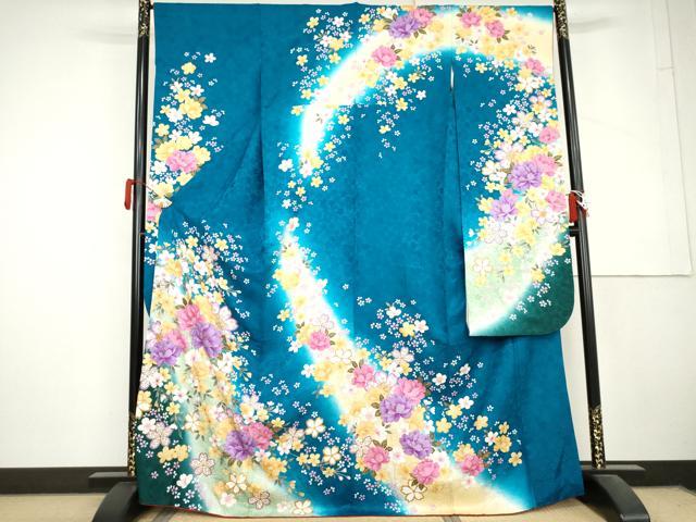 平和屋着物●豪華振袖　刺繍　草花文　暈し染め　金糸　金彩　京都きもの友禅扱い　正絹　逸品　AABL6431cs
