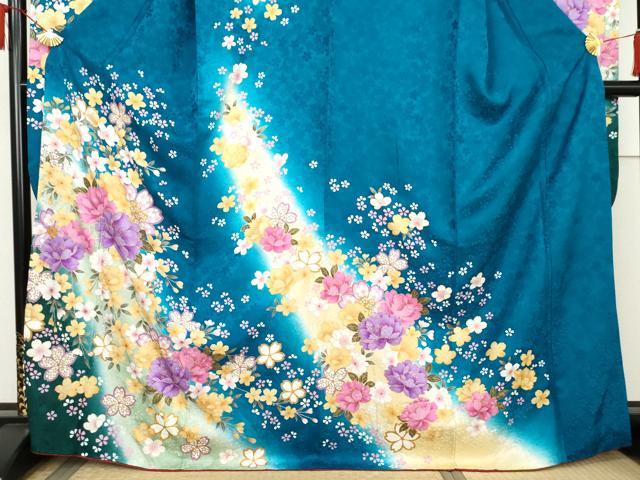 平和屋着物●豪華振袖　刺繍　草花文　暈し染め　金糸　金彩　京都きもの友禅扱い　正絹　逸品　AABL6431cs