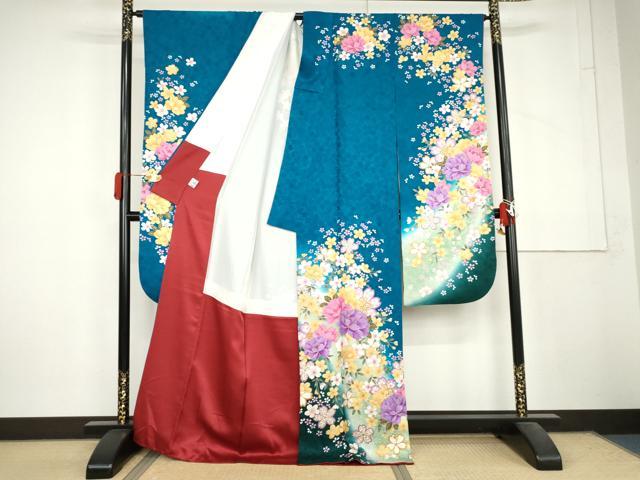 平和屋着物●豪華振袖　刺繍　草花文　暈し染め　金糸　金彩　京都きもの友禅扱い　正絹　逸品　AABL6431cs