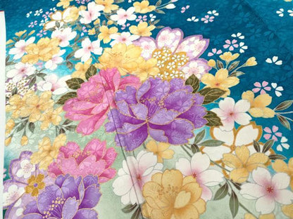 平和屋着物●豪華振袖　刺繍　草花文　暈し染め　金糸　金彩　京都きもの友禅扱い　正絹　逸品　AABL6431cs