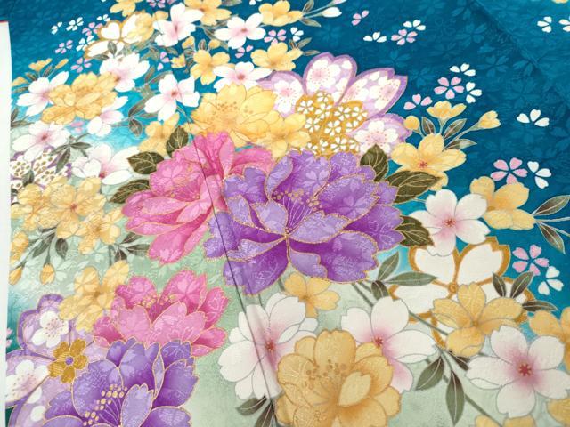 平和屋着物●豪華振袖　刺繍　草花文　暈し染め　金糸　金彩　京都きもの友禅扱い　正絹　逸品　AABL6431cs