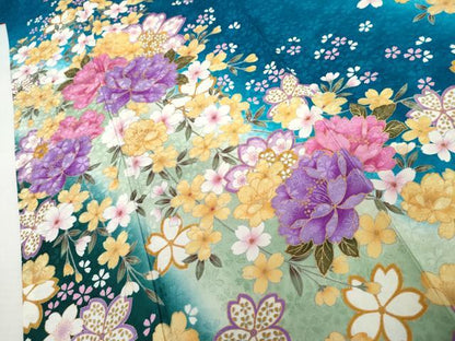 平和屋着物●豪華振袖　刺繍　草花文　暈し染め　金糸　金彩　京都きもの友禅扱い　正絹　逸品　AABL6431cs
