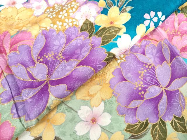 平和屋着物●豪華振袖　刺繍　草花文　暈し染め　金糸　金彩　京都きもの友禅扱い　正絹　逸品　AABL6431cs