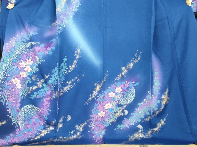 平和屋着物●豪華振袖　舞花文　暈し染め　金銀彩　銀通し地　ロング丈　正絹　逸品　AABL6432cs