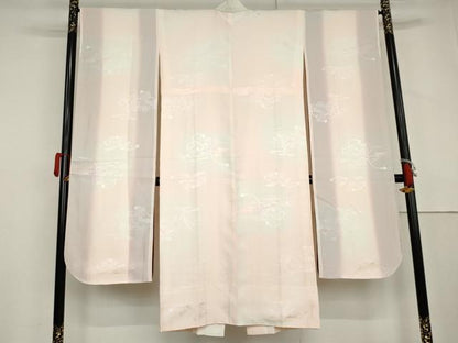 平和屋着物●振袖用長襦袢　袷　短冊花地紋　暈し染め　半衿刺繍　正絹　逸品　AABL6433cs
