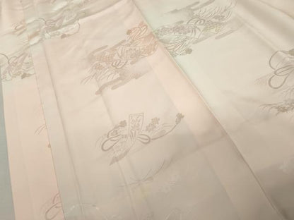 平和屋着物●振袖用長襦袢　袷　短冊花地紋　暈し染め　半衿刺繍　正絹　逸品　AABL6433cs