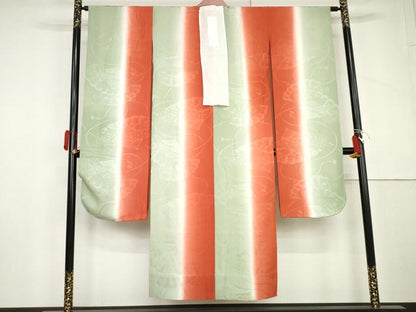 平和屋着物●振袖用長襦袢　無双仕立て　檜扇花地紋　暈し染め　半衿刺繍　正絹　逸品　AABL6434cs