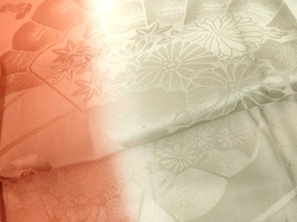 平和屋着物●振袖用長襦袢　無双仕立て　檜扇花地紋　暈し染め　半衿刺繍　正絹　逸品　AABL6434cs