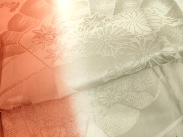 平和屋着物●振袖用長襦袢　無双仕立て　檜扇花地紋　暈し染め　半衿刺繍　正絹　逸品　AABL6434cs