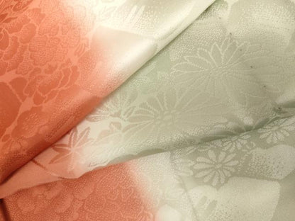 平和屋着物●振袖用長襦袢　無双仕立て　檜扇花地紋　暈し染め　半衿刺繍　正絹　逸品　AABL6434cs