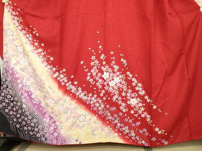 平和屋着物●豪華振袖　舞桜文　暈し染め　金通し地　正絹　逸品　AABL6435cs