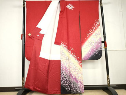平和屋着物●豪華振袖　舞桜文　暈し染め　金通し地　正絹　逸品　AABL6435cs