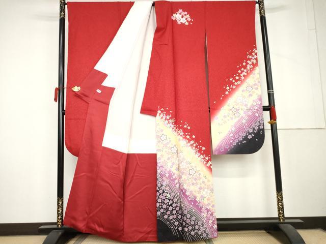 平和屋着物●豪華振袖　舞桜文　暈し染め　金通し地　正絹　逸品　AABL6435cs