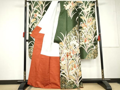 平和屋着物●豪華振袖　駒刺繍　流水鴛鴦花文　暈し染め　金糸　金彩　正絹　逸品　AABL6436cs