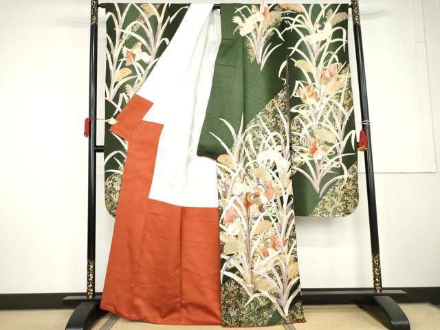 平和屋着物●豪華振袖　駒刺繍　流水鴛鴦花文　暈し染め　金糸　金彩　正絹　逸品　AABL6436cs
