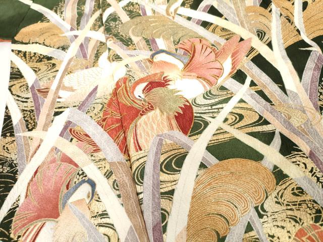 平和屋着物●豪華振袖　駒刺繍　流水鴛鴦花文　暈し染め　金糸　金彩　正絹　逸品　AABL6436cs
