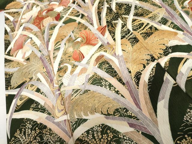 平和屋着物●豪華振袖　駒刺繍　流水鴛鴦花文　暈し染め　金糸　金彩　正絹　逸品　AABL6436cs