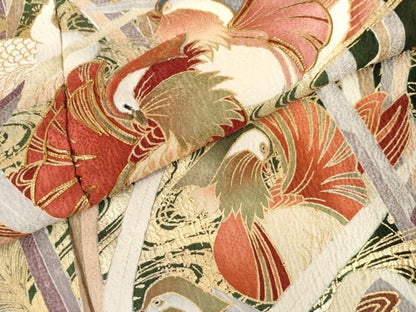 平和屋着物●豪華振袖　駒刺繍　流水鴛鴦花文　暈し染め　金糸　金彩　正絹　逸品　AABL6436cs