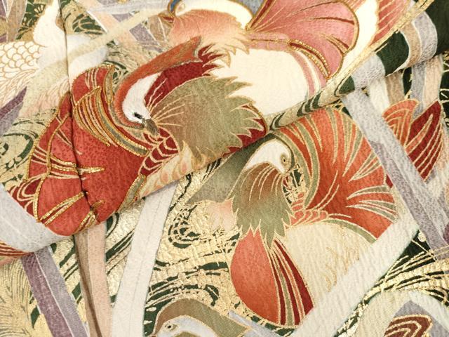 平和屋着物●豪華振袖　駒刺繍　流水鴛鴦花文　暈し染め　金糸　金彩　正絹　逸品　AABL6436cs