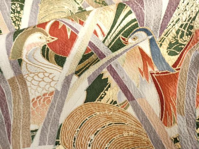 平和屋着物●豪華振袖　駒刺繍　流水鴛鴦花文　暈し染め　金糸　金彩　正絹　逸品　AABL6436cs