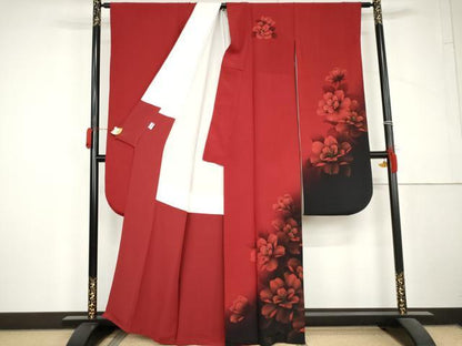 平和屋着物●豪華振袖　草花文　暈し染め　金彩　京都きもの友禅扱い　正絹　逸品　未使用　AABL6437cs