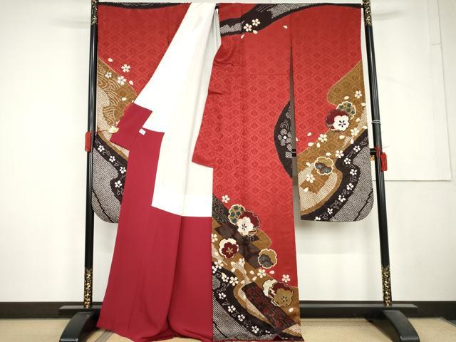 平和屋着物●豪華振袖　絞り　駒刺繍　流水雪輪桜文　金彩　正絹　逸品　AABL6438cs