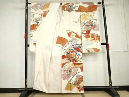 平和屋着物●豪華振袖　駒刺繍　地紙花鳥文　金彩　正絹　逸品　AABL6443cs