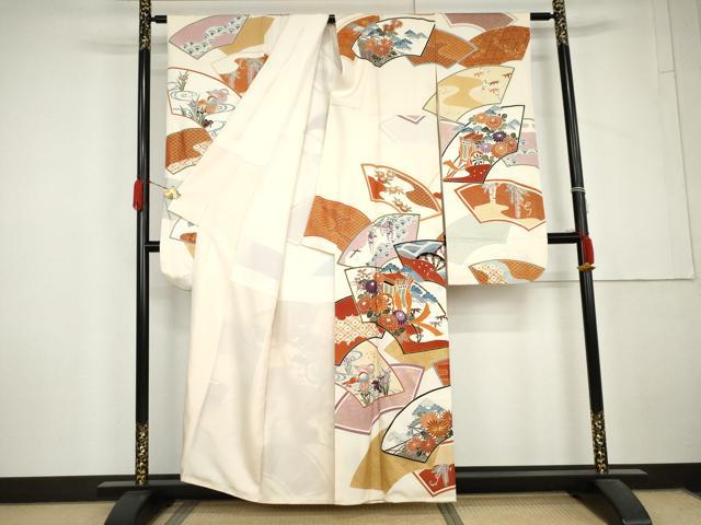 平和屋着物●豪華振袖　駒刺繍　地紙花鳥文　金彩　正絹　逸品　AABL6443cs