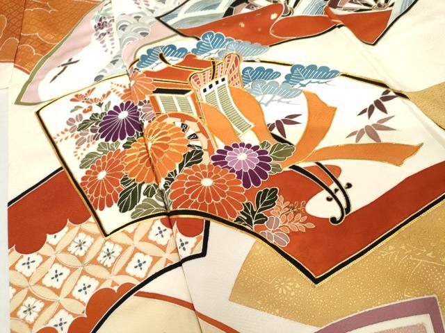 平和屋着物●豪華振袖　駒刺繍　地紙花鳥文　金彩　正絹　逸品　AABL6443cs