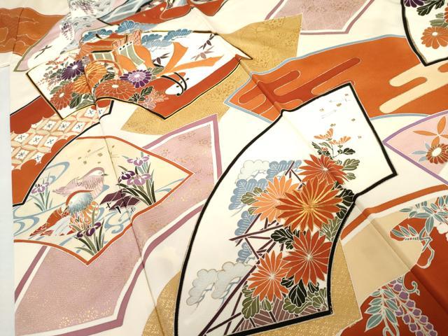 平和屋着物●豪華振袖　駒刺繍　地紙花鳥文　金彩　正絹　逸品　AABL6443cs