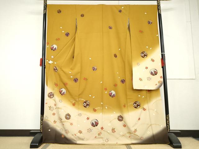 平和屋着物●豪華振袖　刺繍　雪芝に花毬　暈し染め　金糸　金彩　ロング丈　正絹　逸品　AABL6444cs