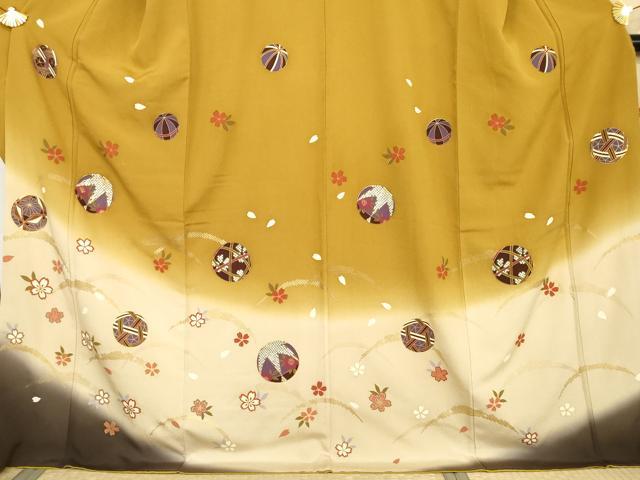 平和屋着物●豪華振袖　刺繍　雪芝に花毬　暈し染め　金糸　金彩　ロング丈　正絹　逸品　AABL6444cs