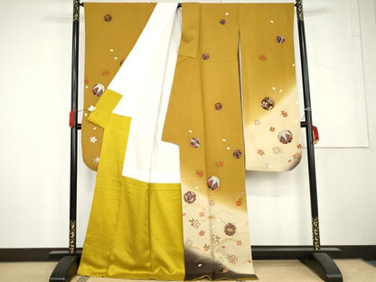 平和屋着物●豪華振袖　刺繍　雪芝に花毬　暈し染め　金糸　金彩　ロング丈　正絹　逸品　AABL6444cs