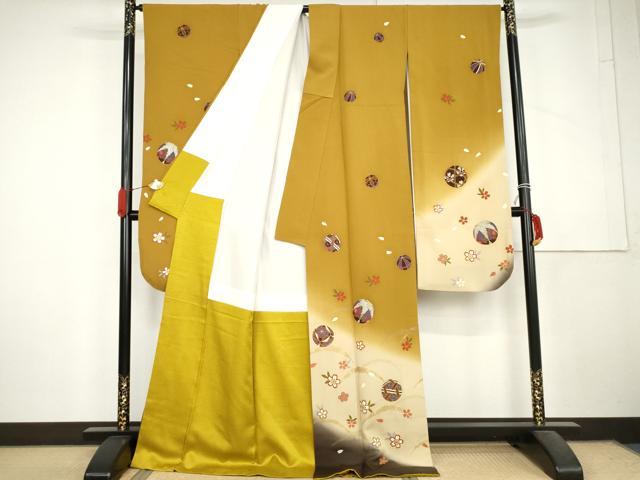 平和屋着物●豪華振袖　刺繍　雪芝に花毬　暈し染め　金糸　金彩　ロング丈　正絹　逸品　AABL6444cs