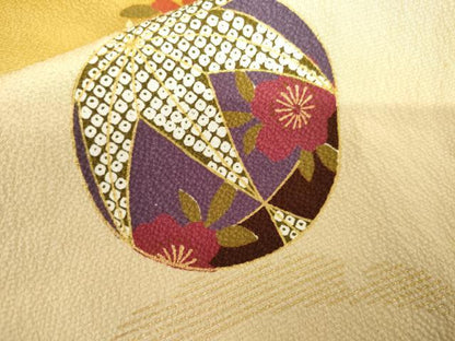 平和屋着物●豪華振袖　刺繍　雪芝に花毬　暈し染め　金糸　金彩　ロング丈　正絹　逸品　AABL6444cs