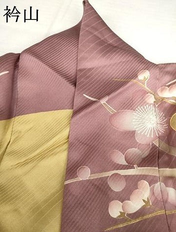 平和屋着物●紫綬褒章　巨匠『岩田専太郎』　振袖　駒刺繍　枝梅文　金彩　正絹　逸品　AABL6445cs