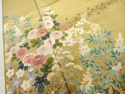 平和屋着物●訪問着　草花文　暈し染め　金彩　正絹　逸品　AABL6447cs