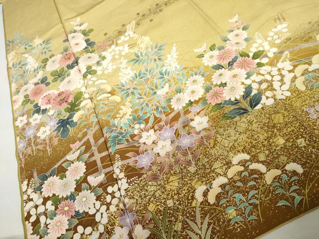 平和屋着物●訪問着　草花文　暈し染め　金彩　正絹　逸品　AABL6447cs