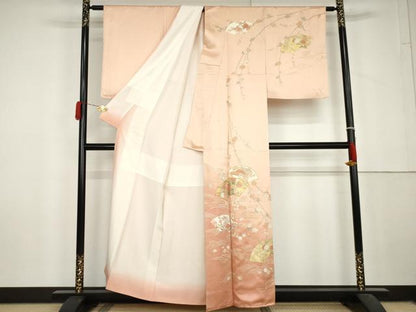 平和屋着物●十日町老舗ブランド　吉澤友禅　吾妻徳穂　訪問着　駒刺繍　立波地紙花文　暈し染め　金彩　正絹　逸品　AABL6451cs