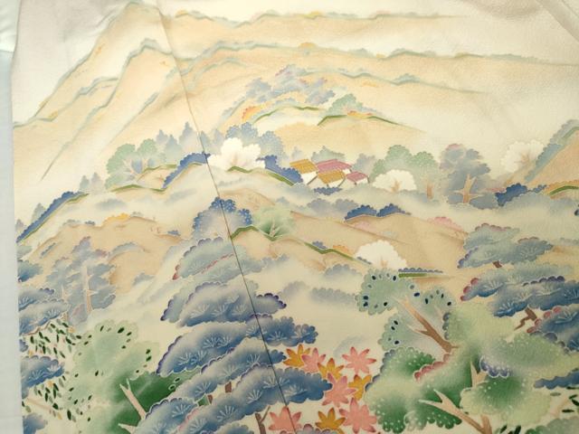 平和屋着物●本加賀友禅作家　浅野冨治男　色留袖　遠山風景文　正絹　逸品　AABL6454cs