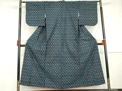 平和屋着物●久留米絣　花格子　綿　逸品　AABL6455cs