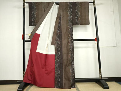 平和屋着物●本場大島紬　9マルキ　枝花間道　正絹　逸品　AABL6464cs